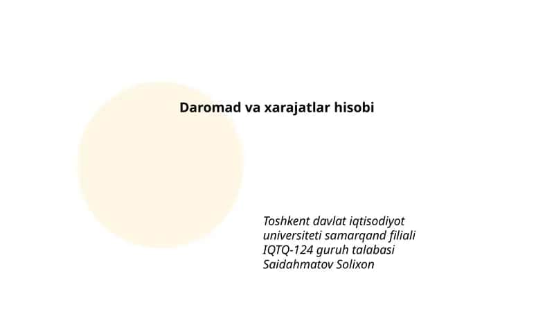 Daromad va xarajatlar hisobi 1