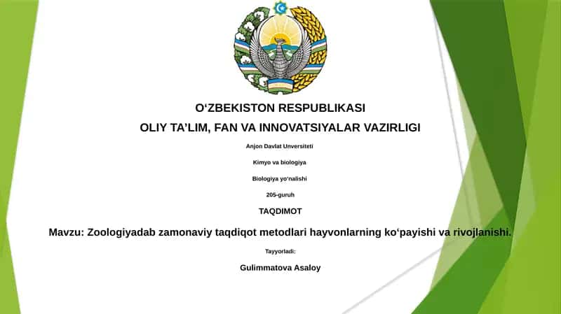 Zoologiyadab zamonaviy taqdiqot metodlari hayvonlarning ko‘payishi va rivojlanishi 1