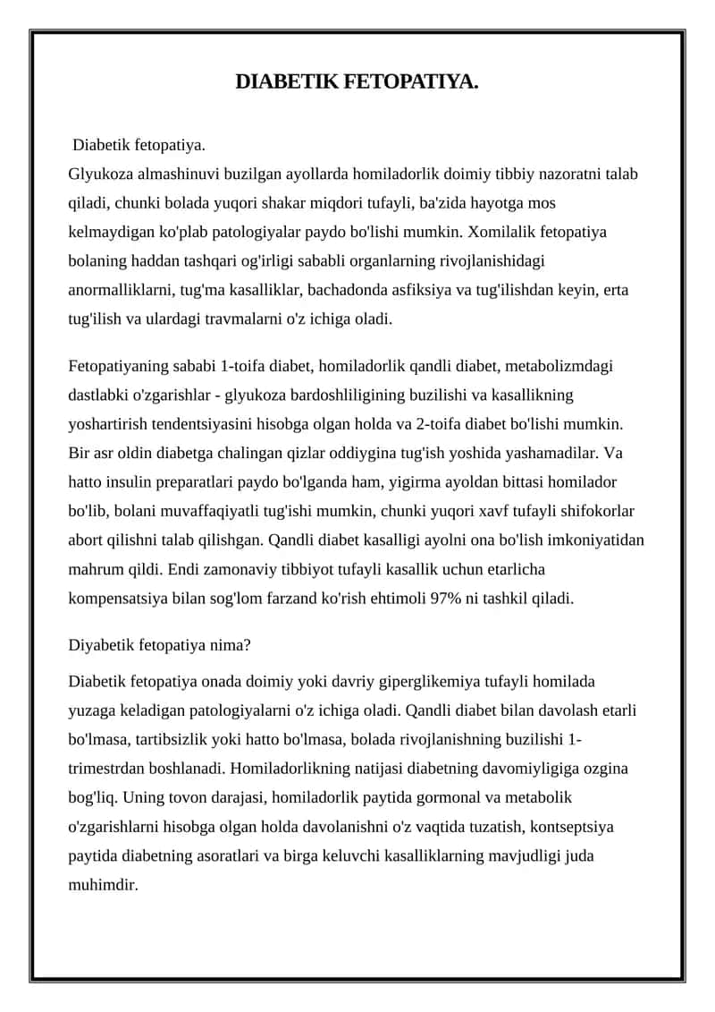 DIABETIK FETOPATIYA 1