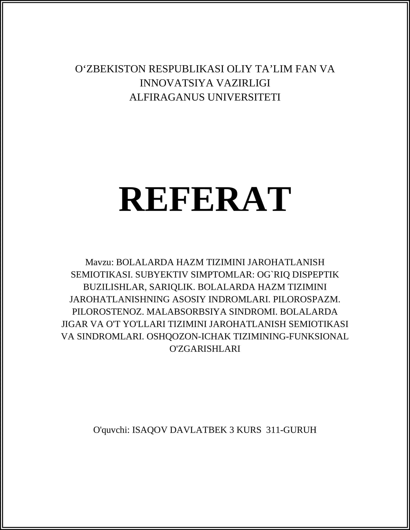 Bolalarda hazm tizimini jarohatlanish semiotikasi 1