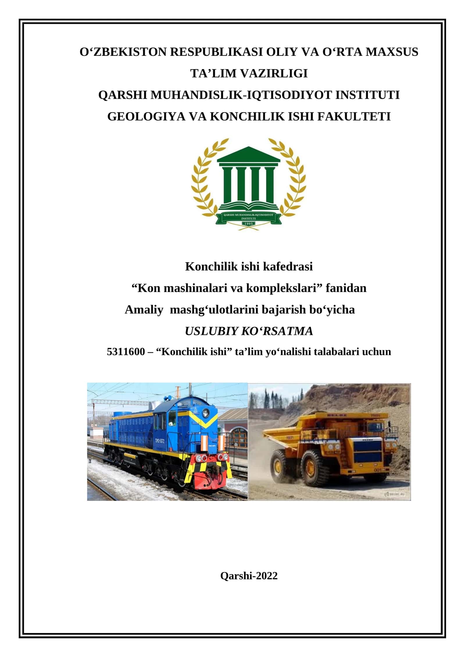 Kon mashinalari va komplekslari fanidan amaliy mashg'ulotlar 1