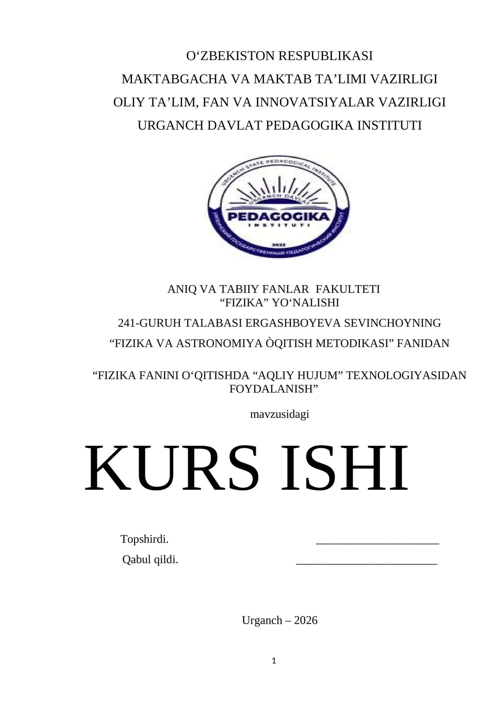FIZIKA VA ASTRONOMIYA ÒQITISH METODIKASI 1