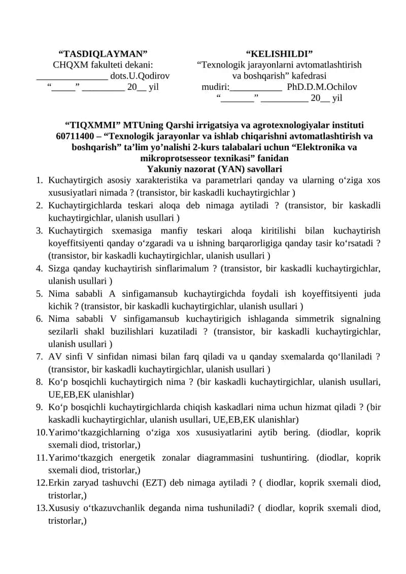 Elektronika va mikroprotsesseor texnikasi 1