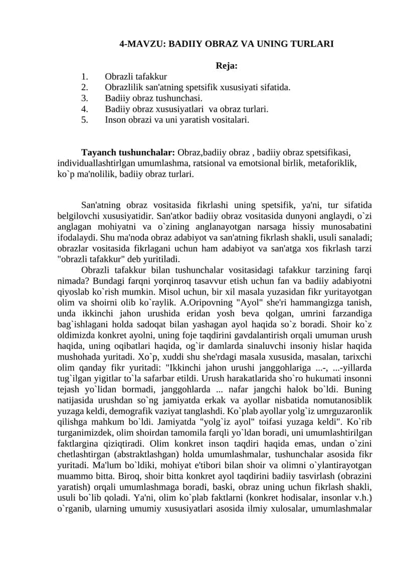 BADIIY OBRAZ VA UNING TURLARI 1