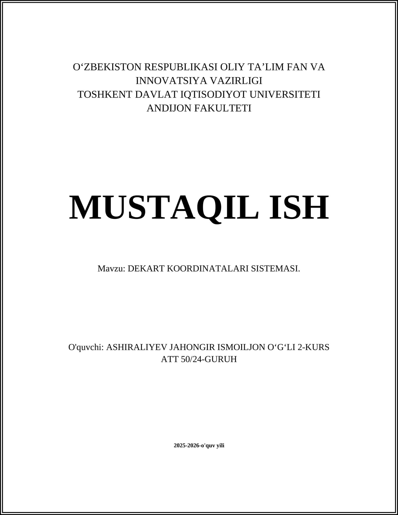 DEKART KOORDINATALARI SISTEMASI 1