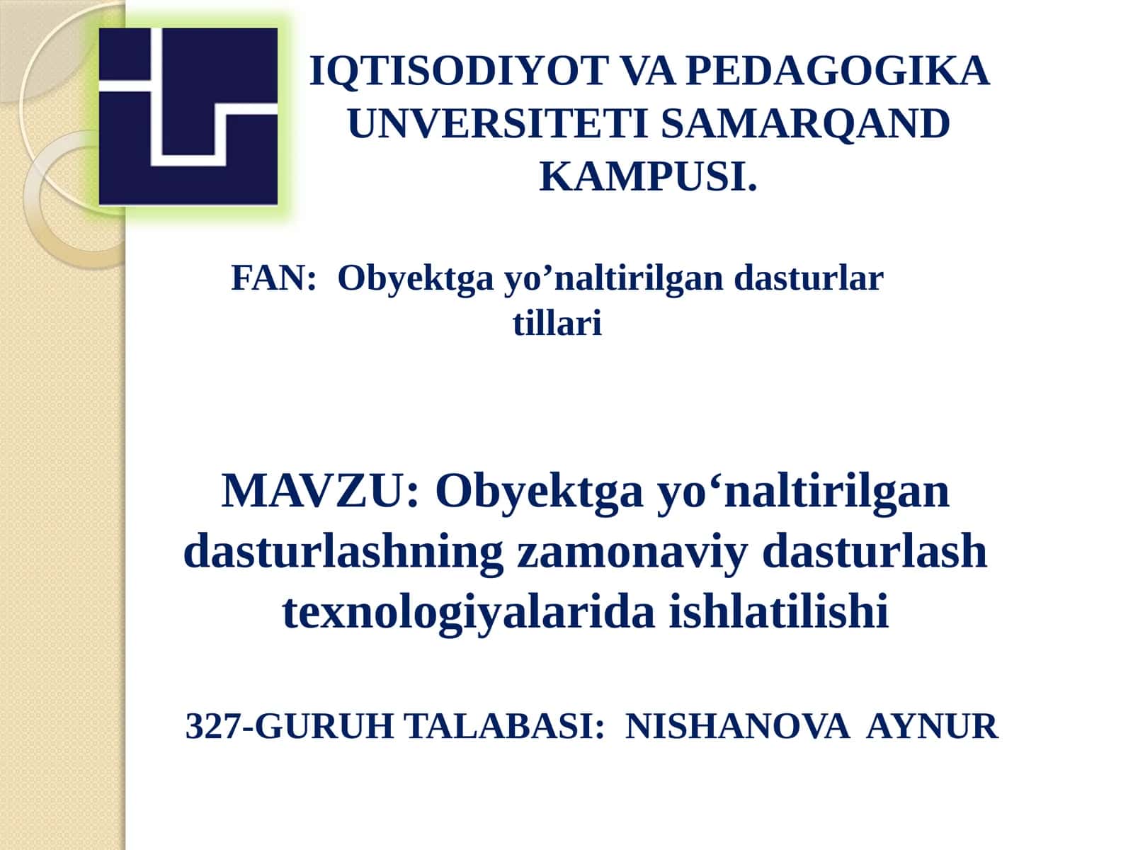 Obyektga yoʻnaltirilgan dasturlashning zamonaviy dasturlash texnologiyalarida ishlatilishi 1