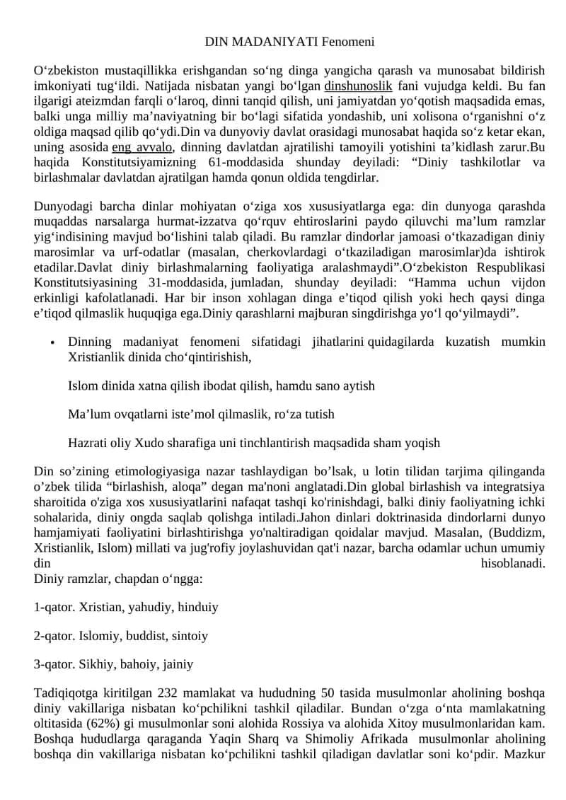 DIN MADANIYATI Fenomeni 1