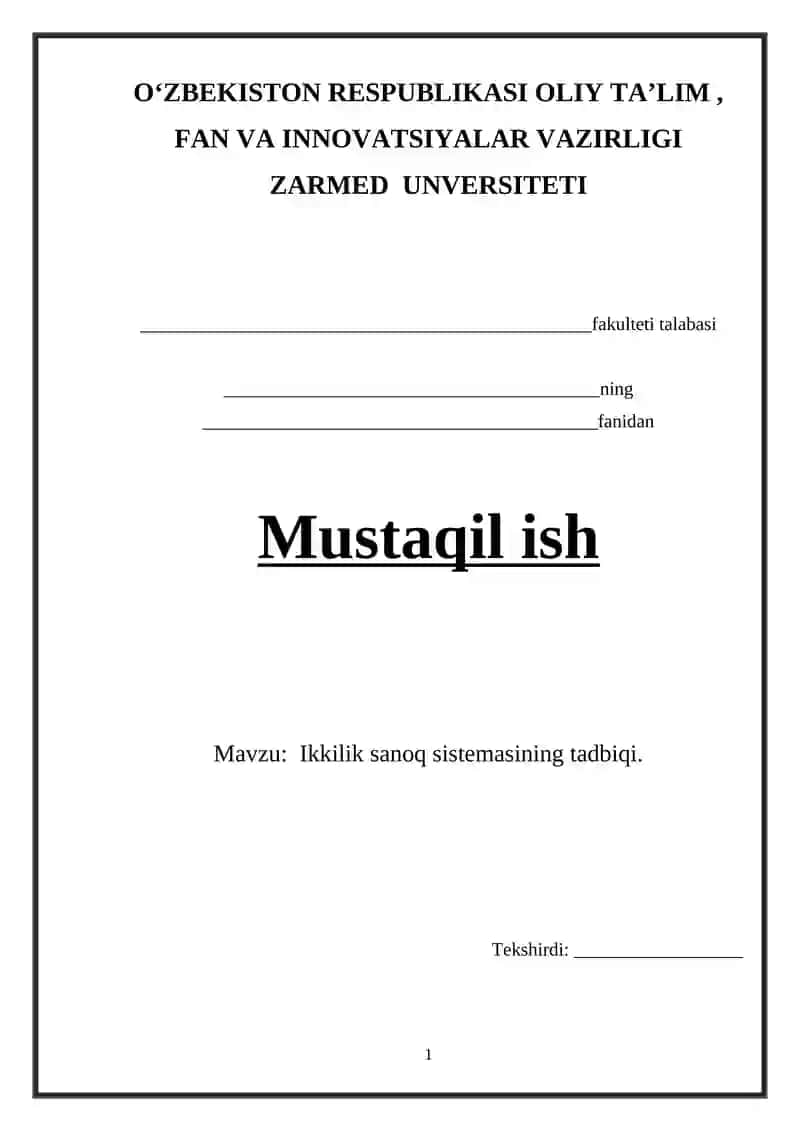 Ikkilik sanoq sistemasining tadbiqi