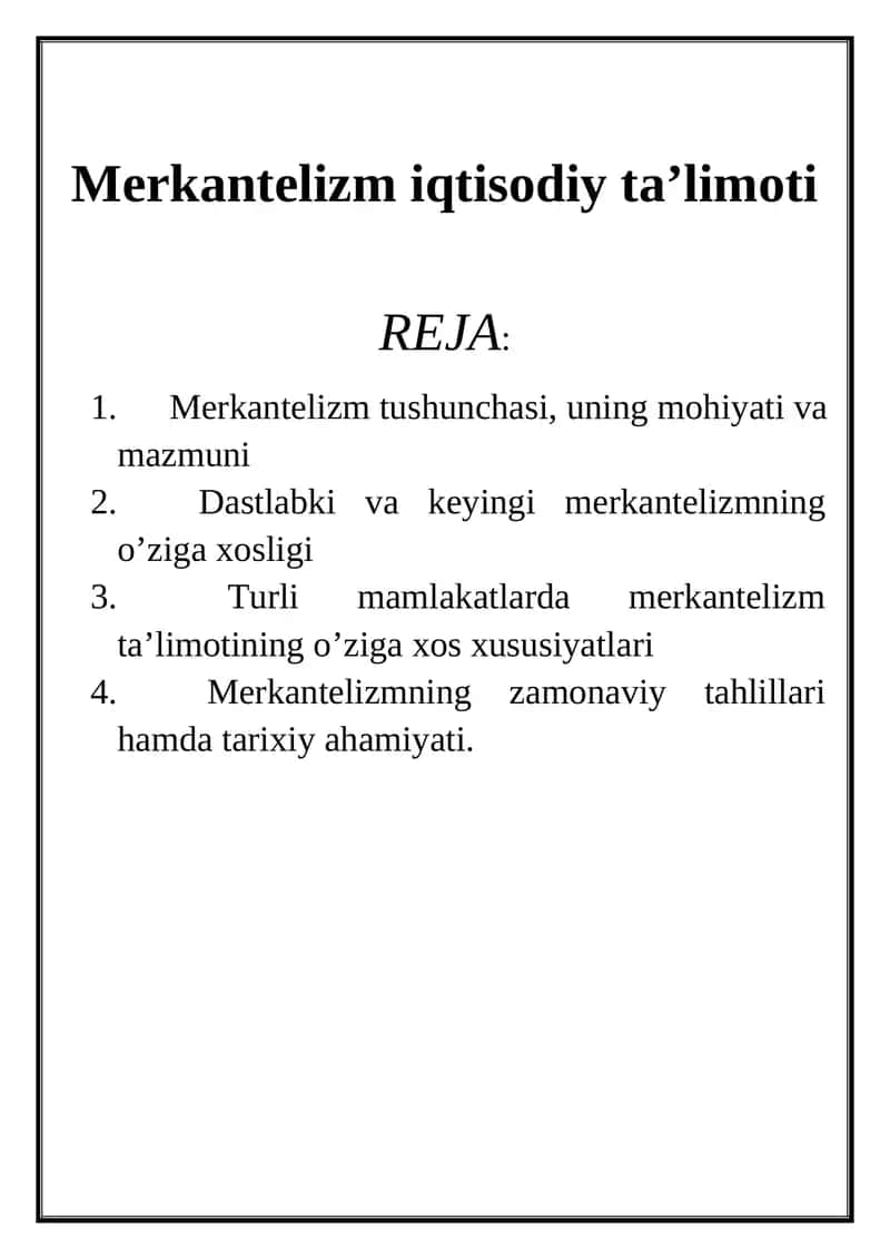 Merkantelizm iqtisodiy ta’limoti 1