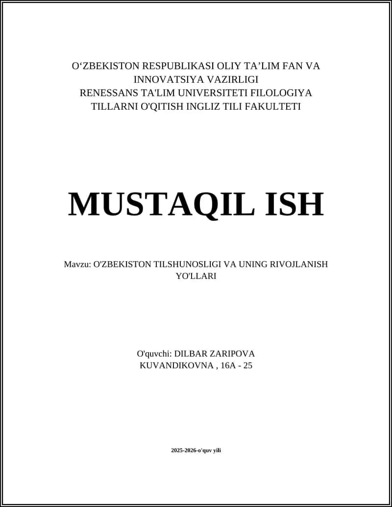 O'ZBEKISTON TILSHUNOSLIGI VA UNING RIVOJLANISH YO'LLARI 1