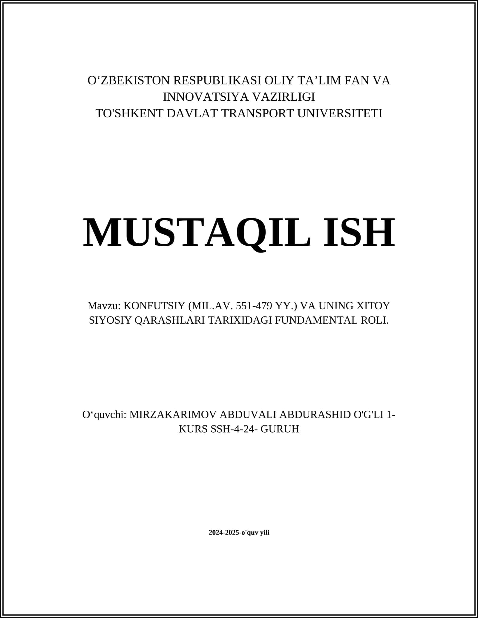 Konfutsiy (Mil.AV. 551-479 YY.) va uning Xitoy siyosiy qarashlari tarixidagi fundamental roli 1
