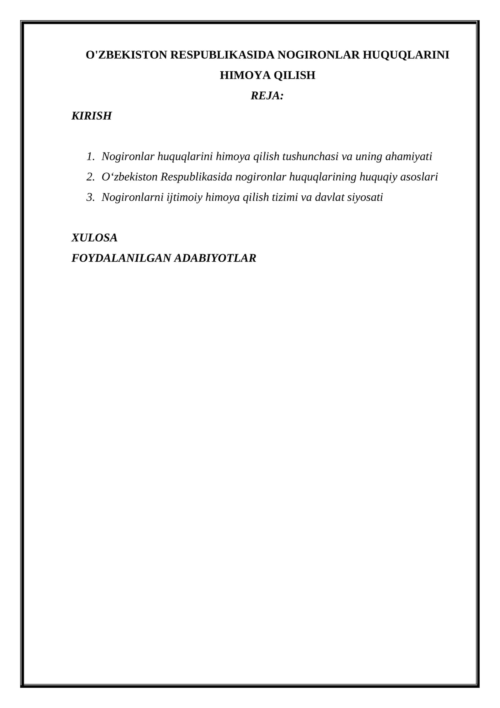 O'ZBEKISTON RESPUBLIKASIDA NOGIRONLAR HUQUQLARINI HIMOYA QILISH 1