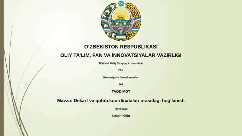 Dekart va qutub koordinatalari orasidagi bog‘lanish 1