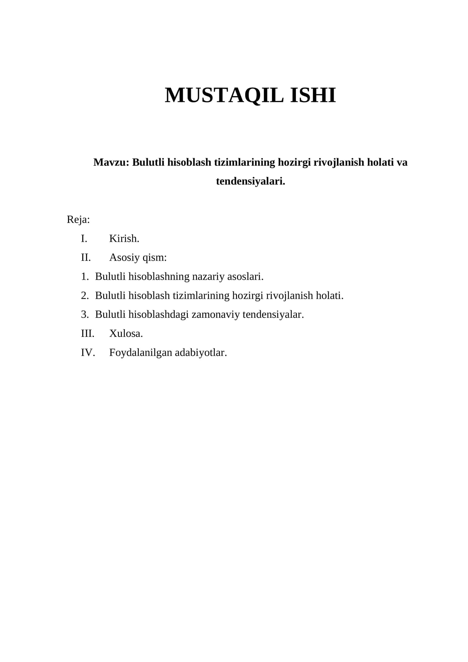 Bulutli hisoblash tizimlarining hozirgi rivojlanish holati va tendensiyalari 1