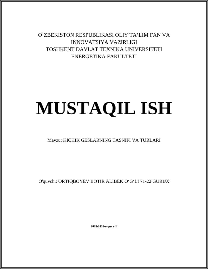 KICHIK GESLARNING TASNIFI VA TURLARI 1