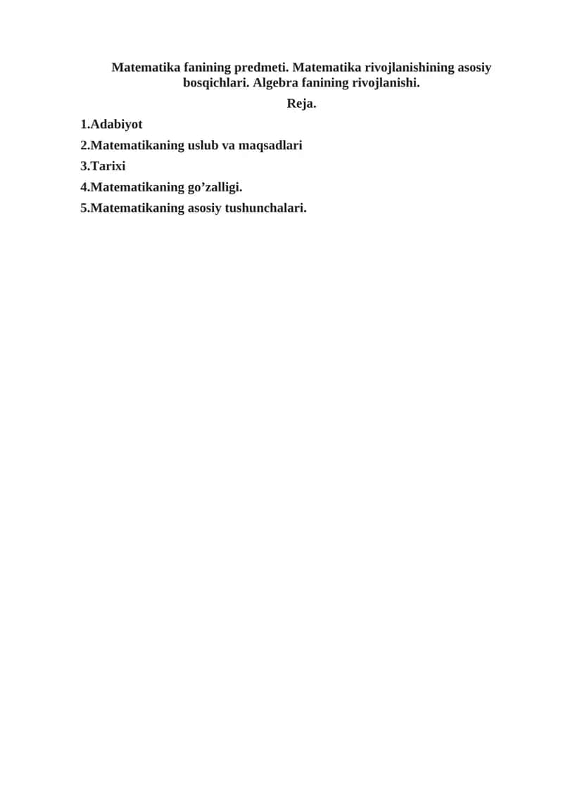 Matematika fanining predmeti 1