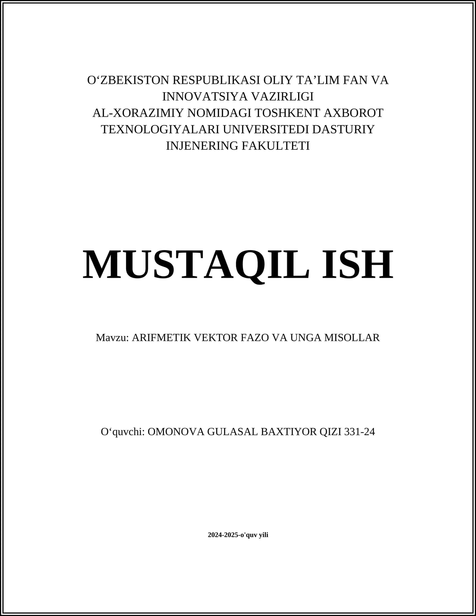 ARIFMETIK VEKTOR FAZO VA UNGA MISOLLAR 1