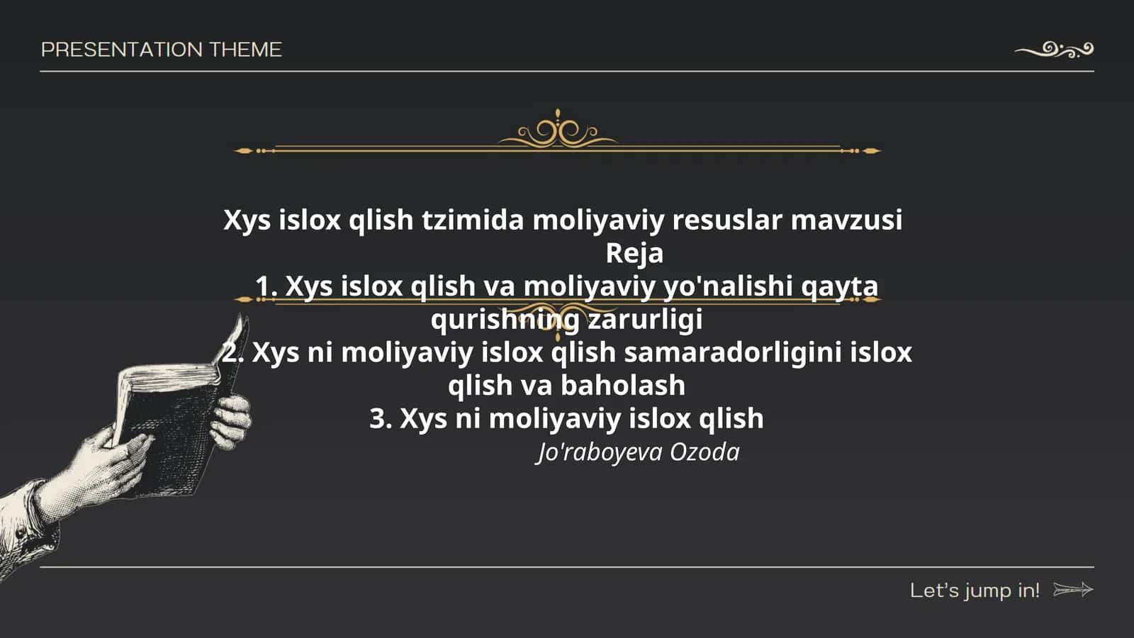 Xys islox qlish tzimida moliyaviy resuslar mavzusi 1