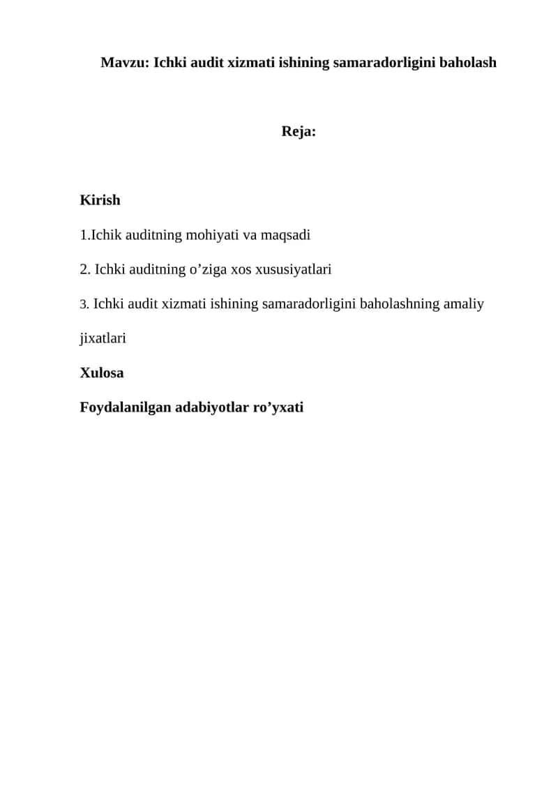 Ichki audit xizmati ishining samaradorligini baholash 1