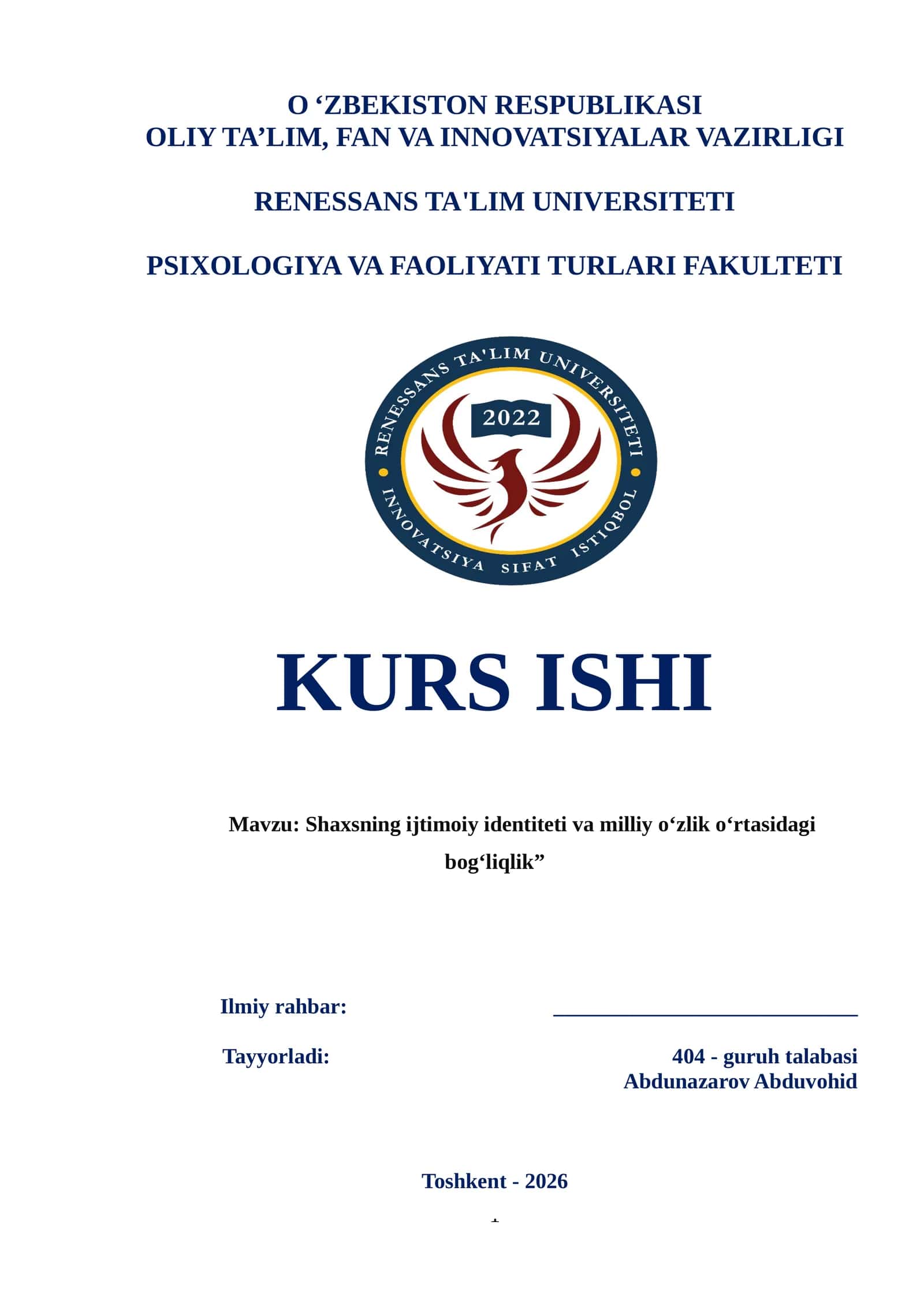Shaxsning ijtimoiy identiteti va milliy o‘zlik o‘rtasidagi bog‘liqlik 1