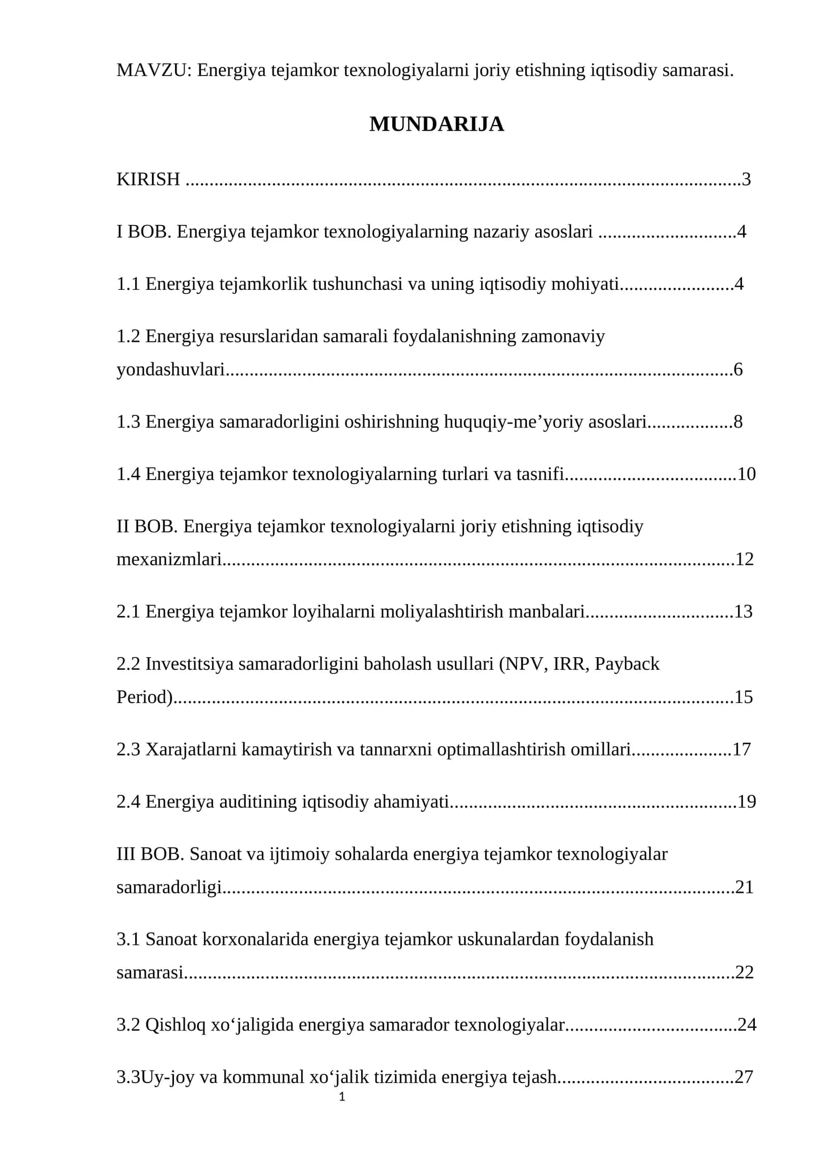 Energiya tejamkor texnologiyalarni joriy etishning iqtisodiy samarasi 1