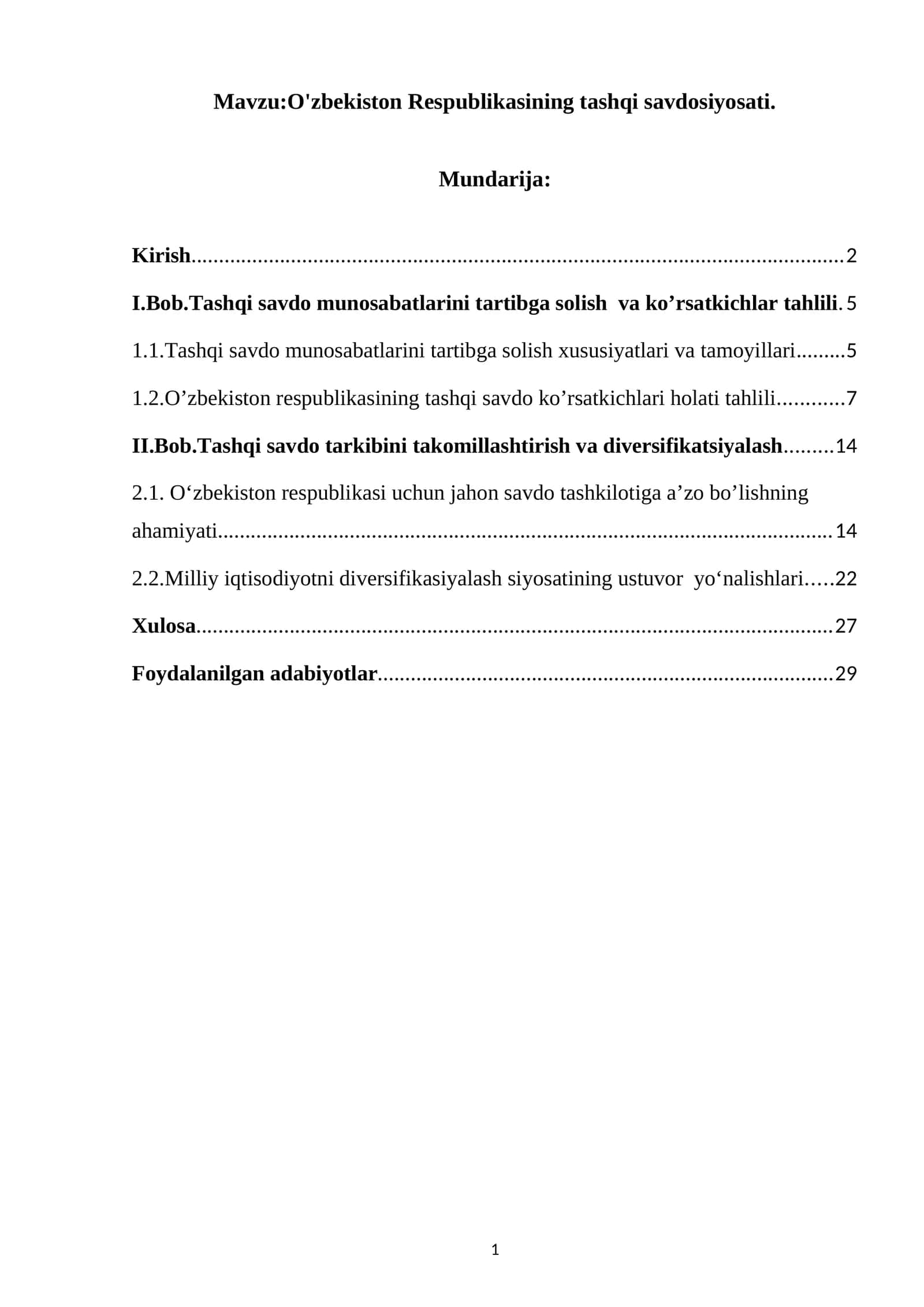 O'zbekiston Respublikasining tashqi savdosiyosati 1