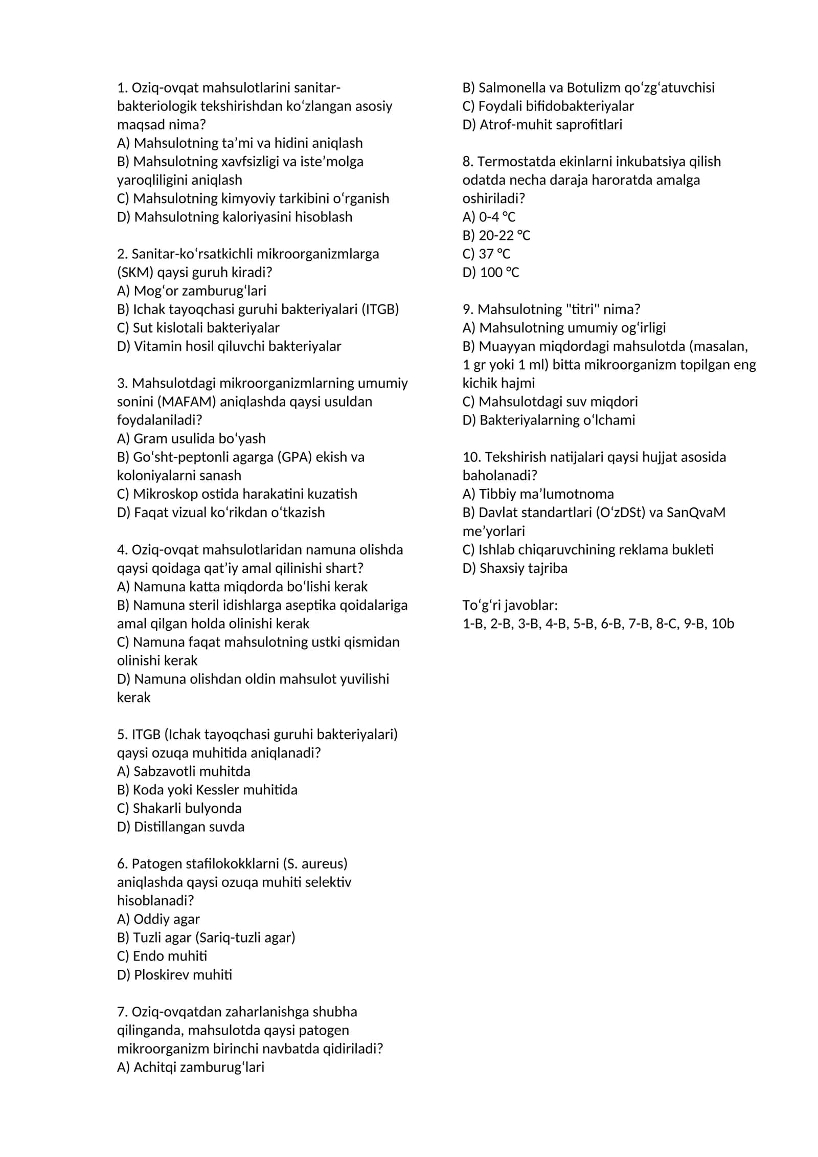 mikrobiologiya fanidan test 30 ta javoblari bilan 1