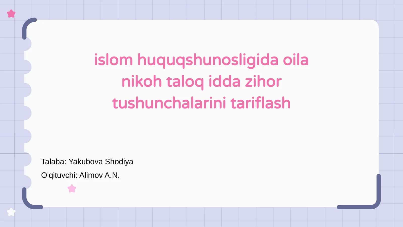 Islom huquqshunosligida oila nikoh taloq idda zihor tushunchalarini tariflash 1