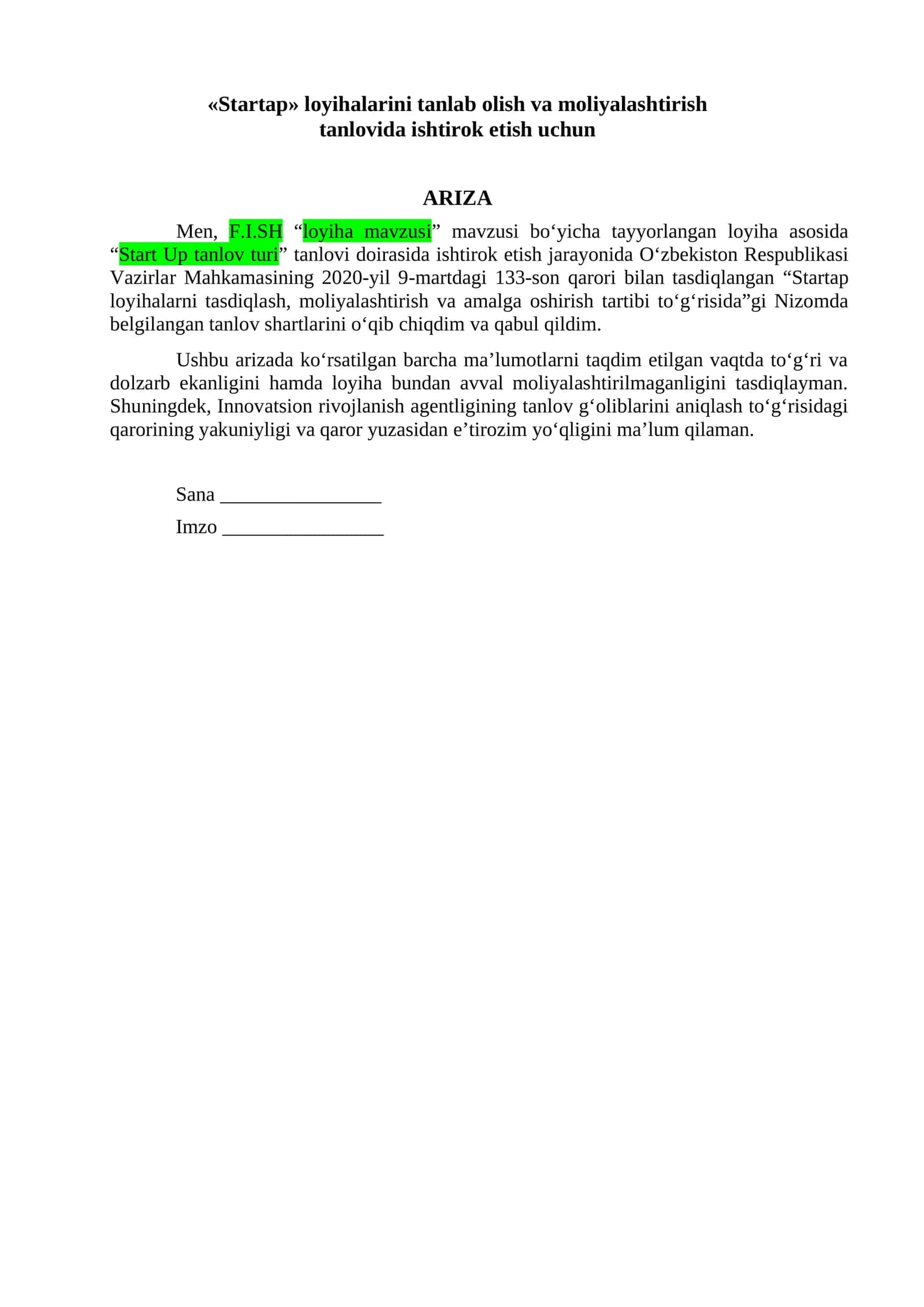 «Startap» loyihalarini tanlab olish va moliyalashtirish 1