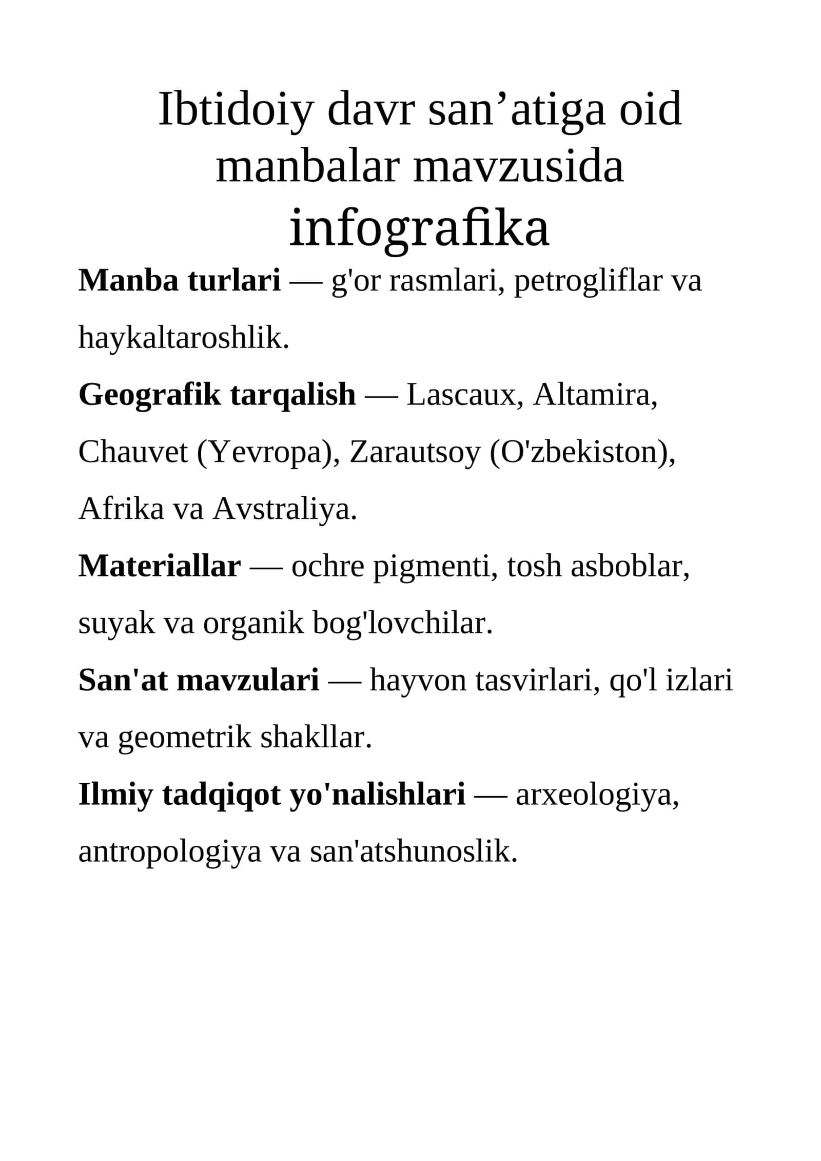 Ibtidoiy davr san’atiga oid manbalar 1