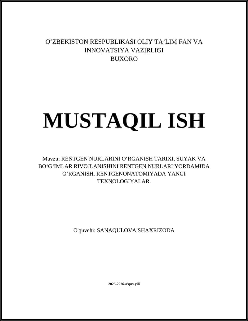RENTGEN NURLARINI OʻRGANISH TARIXI 1