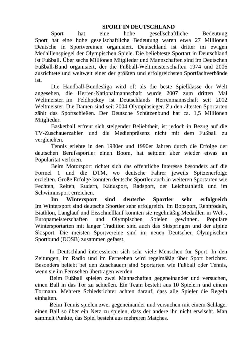 SPORT IN DEUTSCHLAND 1