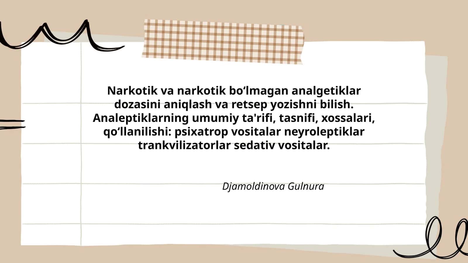 Analeptiklarning umumiy ta'rifi, tasnifi, xossalari, qoʻllanilishi: psixatrop vositalar neyroleptiklar trankvilizatorlar sedativ vositalar 1