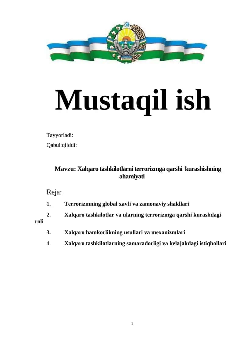 Xalqaro tashkilotlarni terrorizmga qarshi  kurashishning ahamiyati 1