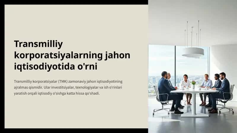 Transmilliy korporatsiyalarning jahon iqtisodiyotida o'rni 1