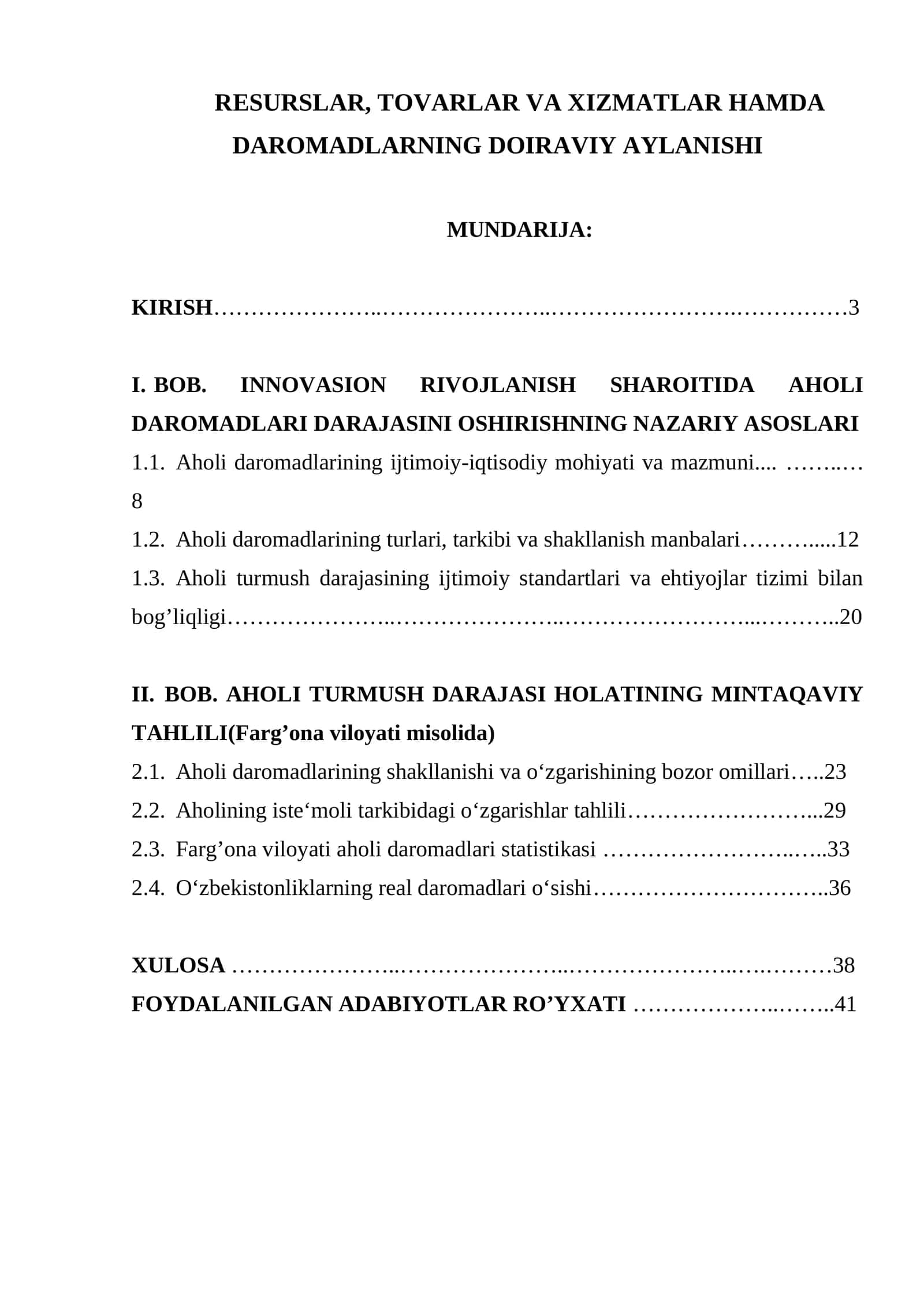 RESURSLAR, TOVARLAR VA XIZMATLAR HAMDA DAROMADLARNING DOIRAVIY AYLANISHI 1