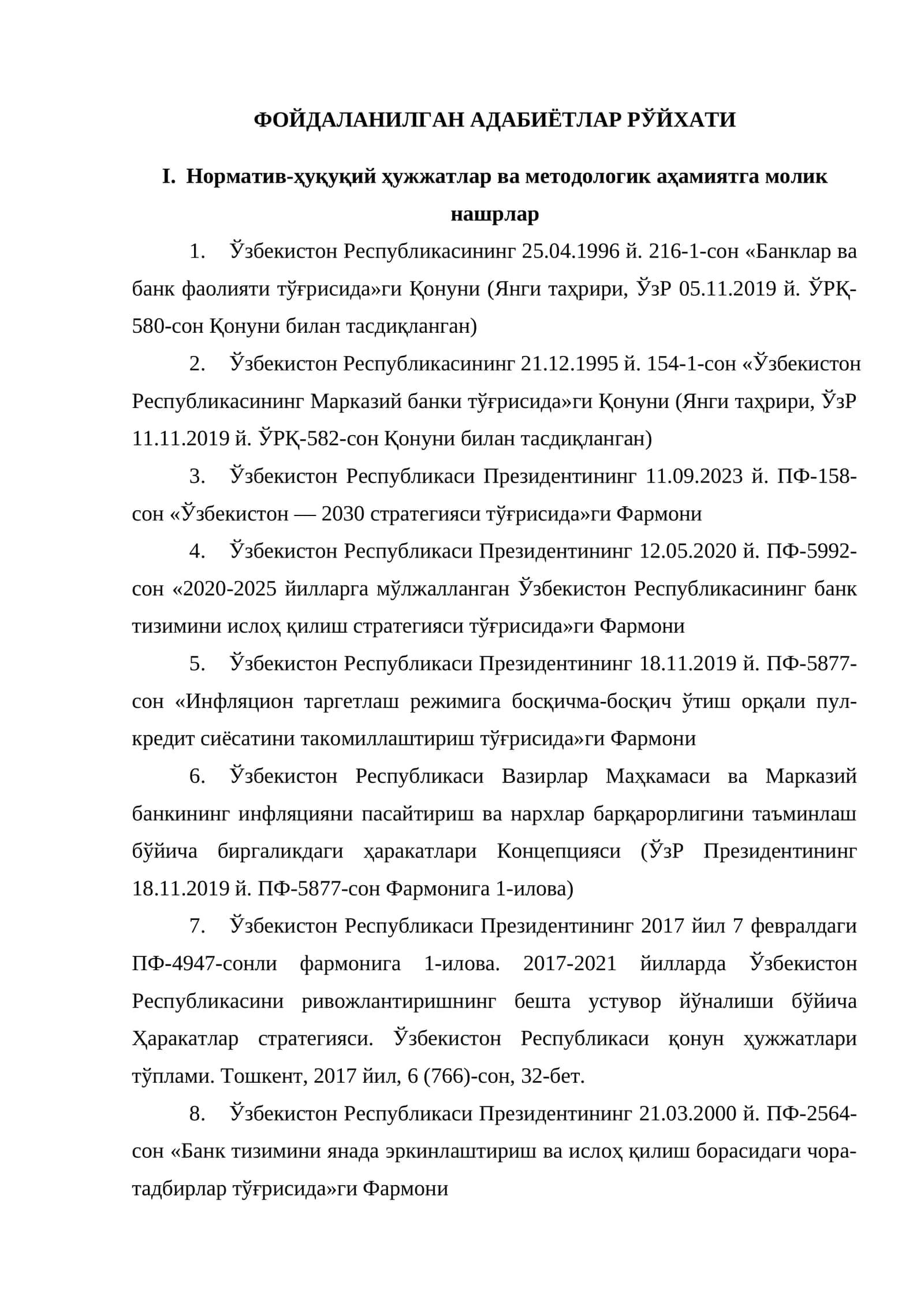ФОЙДАЛАНИЛГАН АДАБИЁТЛАР РЎЙХАТИ 1