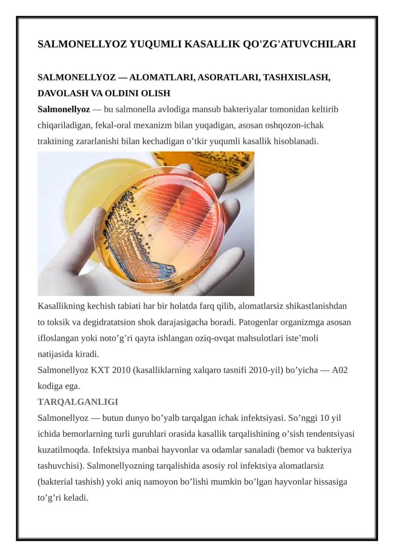 Salmonellyoz yuqumli kasallik qo'zg'atuvchilari 1