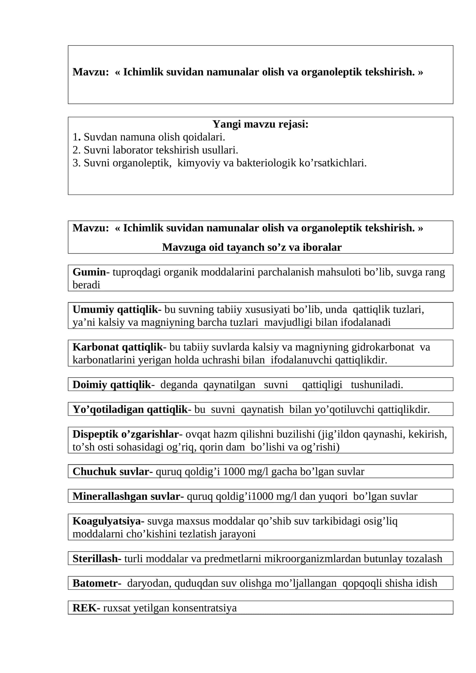 Ichimlik suvidan namunalar olish va organoleptik tekshirish 1