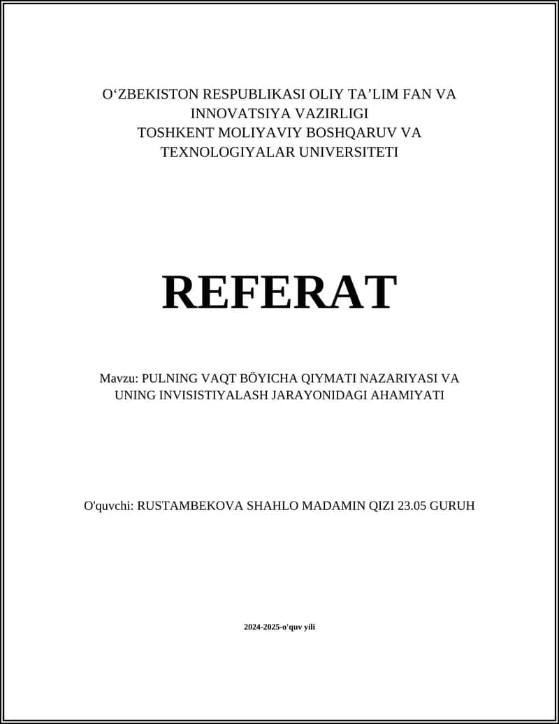 Pulning vaqt bo‘yicha qiymati nazariyasi 1