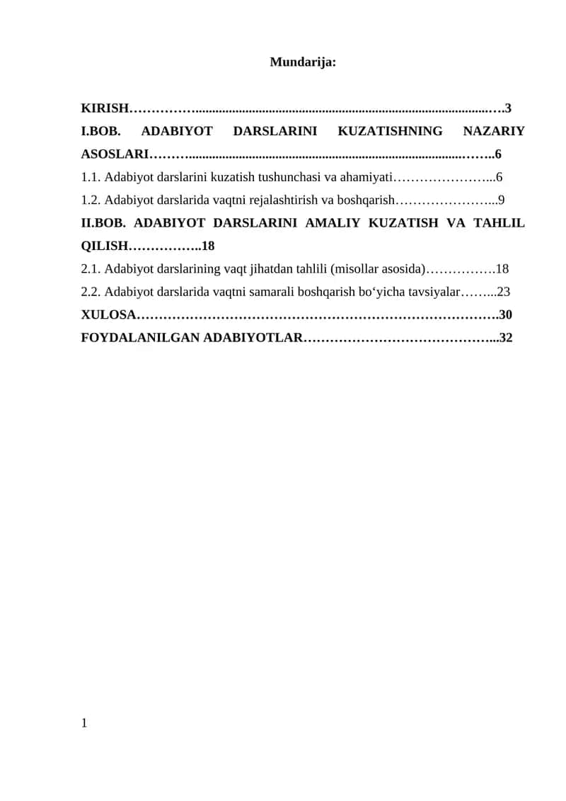 Adabiyot Darslarini Amaliy Kuzatish va Tahlil Qilish 1