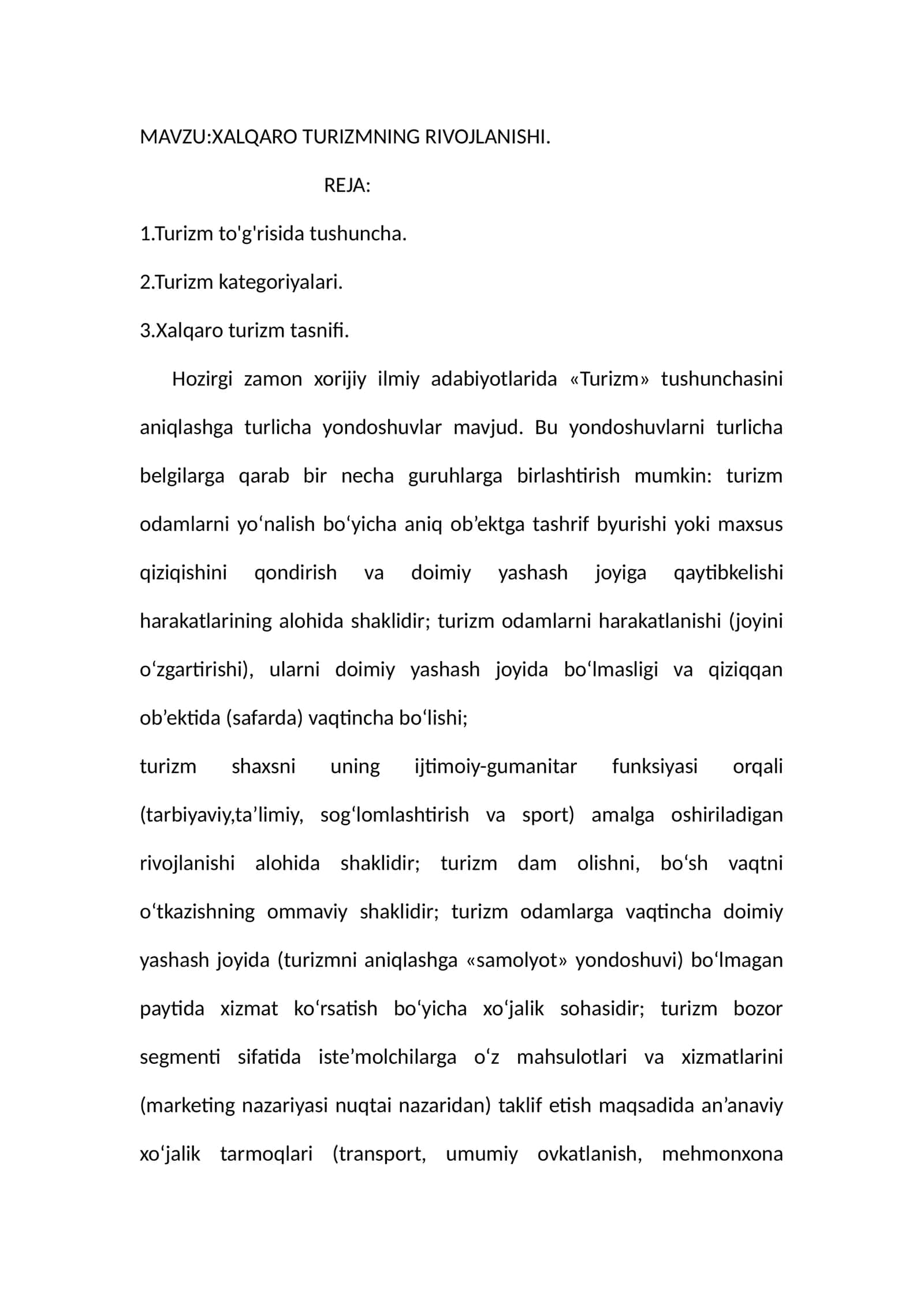 XALQARO TURIZMNING RIVOJLANISHI 1