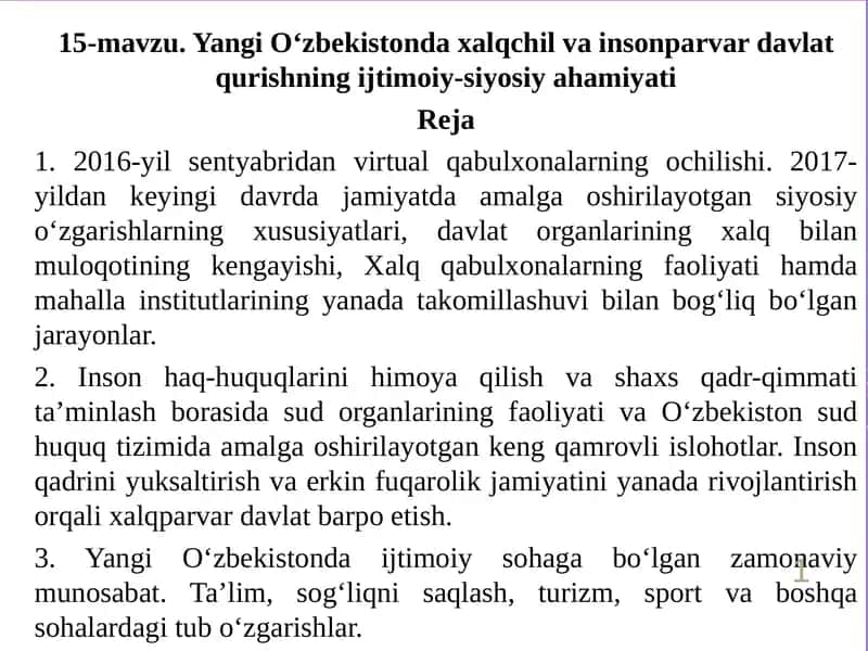 Yangi O‘zbekistonda xalqchil va insonparvar davlat qurishning ijtimoiy-siyosiyahamiyati 1