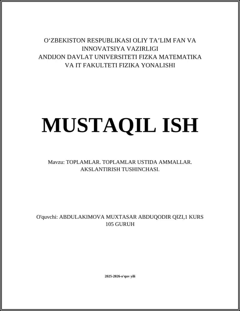 TOPLAMLAR. TOPLAMLAR USTIDA AMMALLAR. AKSLANTIRISH TUSHINCHASI 1