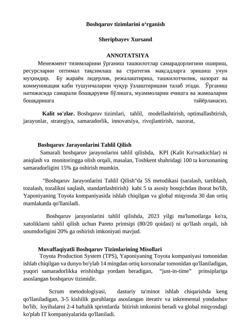 Boshqaruv tizimlarini o'rganish 1