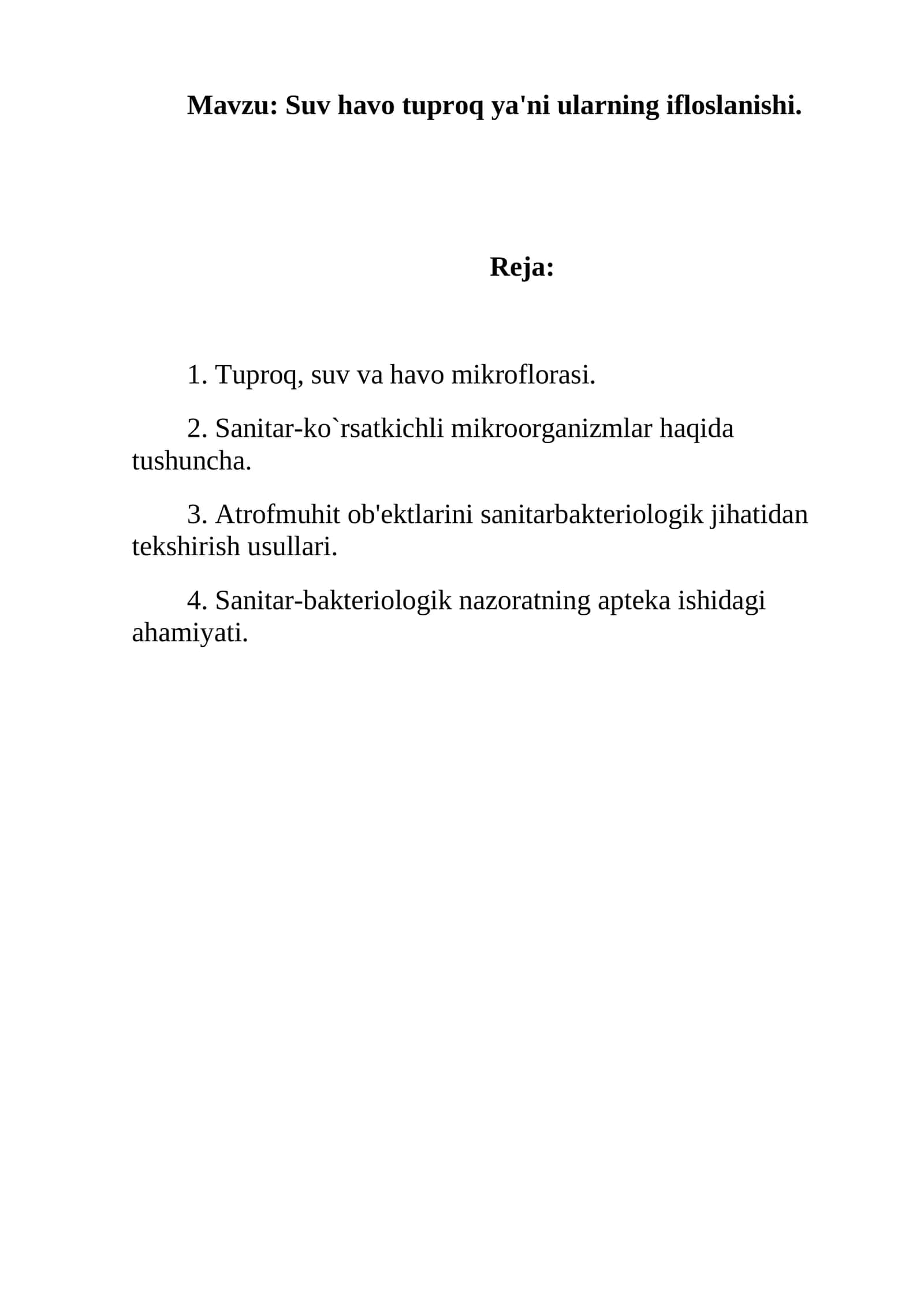 Tuproq, Suv va Havo Mikrobiologiyasi 1