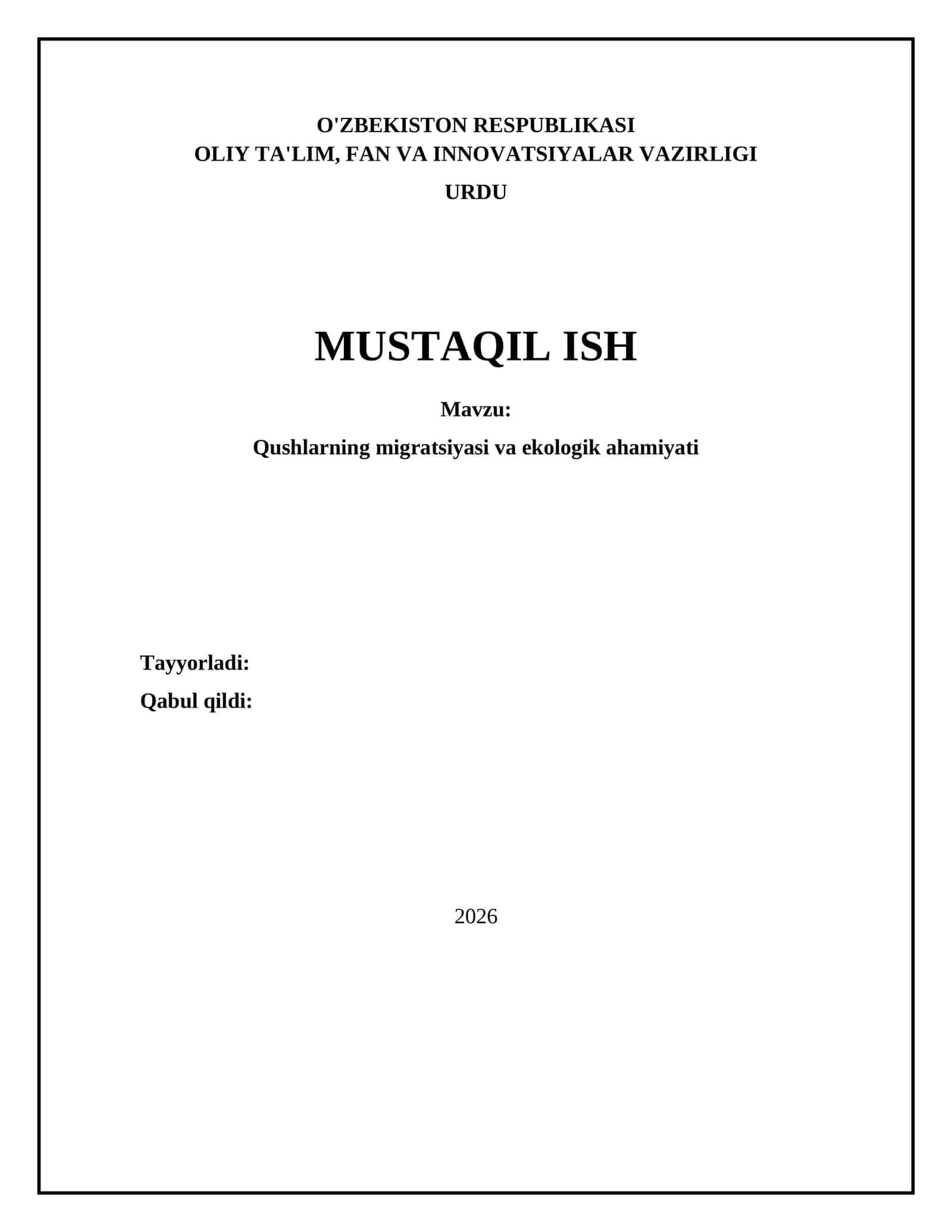 Qushlarning migratsiyasi va ekologik ahamiyati 1