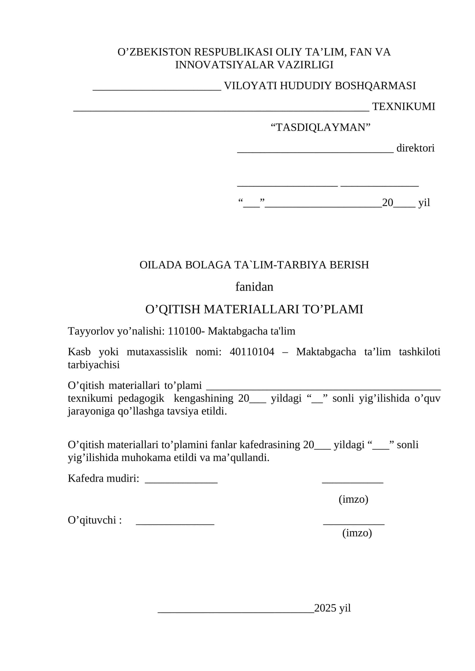 O’QITISH MATERIALLARI TO’PLAMI 1