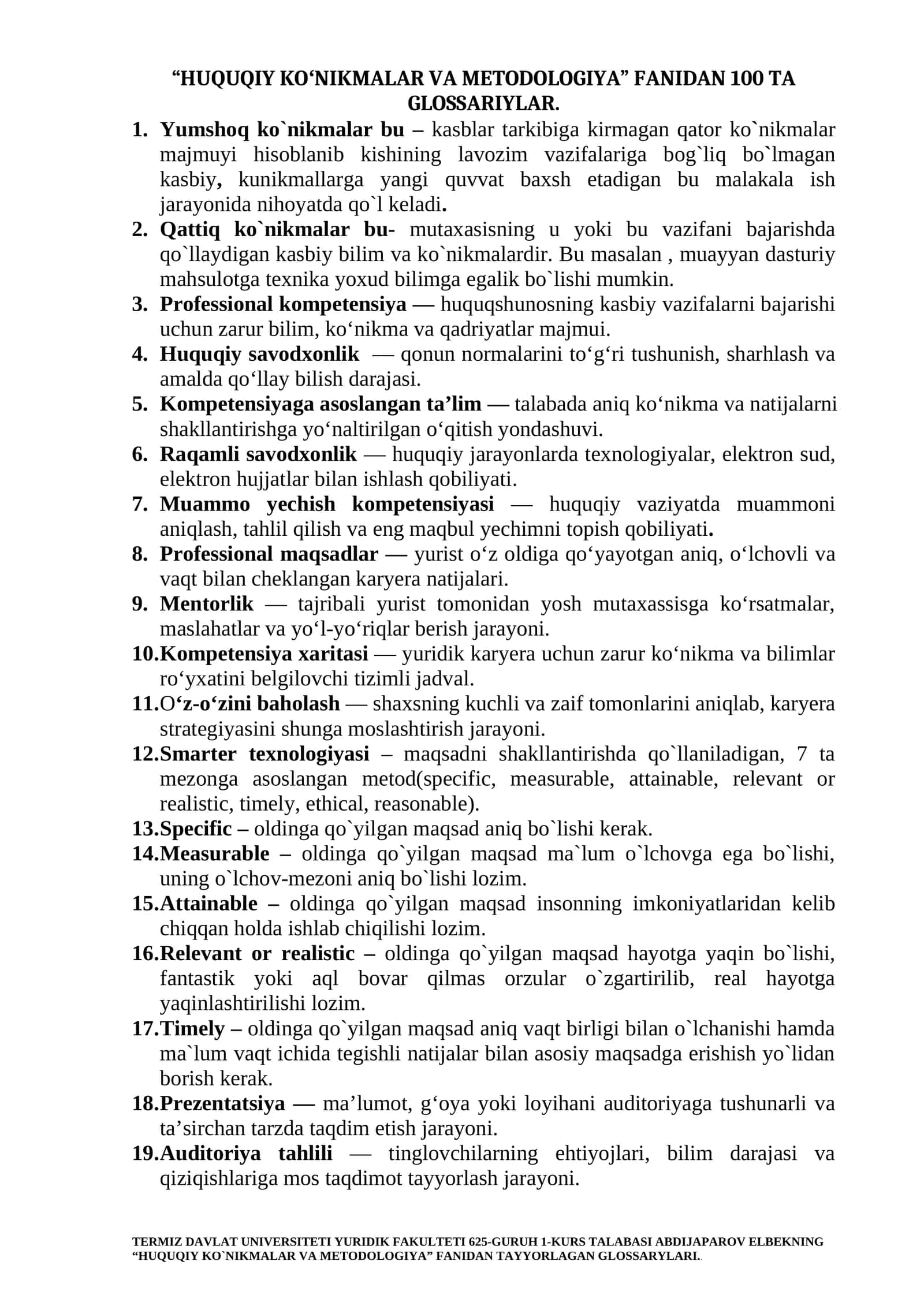 HUQUQIY KOʻNIKMALAR VA METODOLOGIYA 1