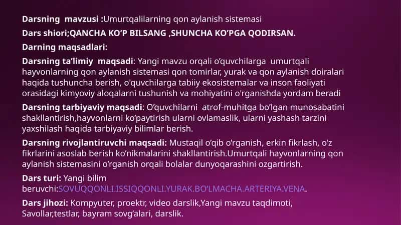 Umurtqalilarning qonaylanish tizimi 1